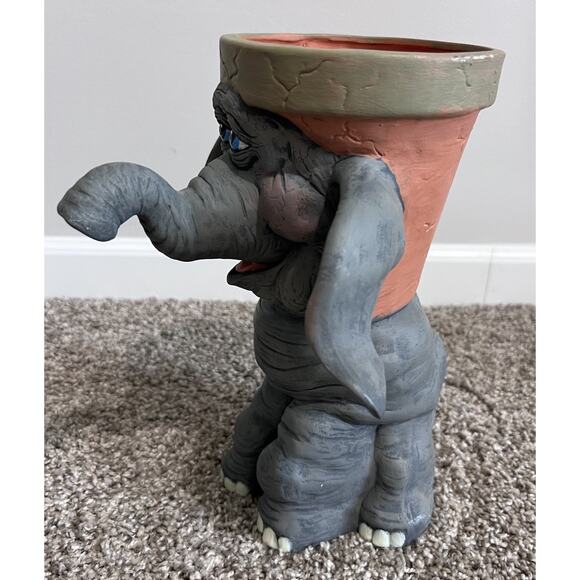 Vintage Whimsical Gray ELEPHANT Waddle Pot Ceramic Terracotta Planter 11" - Picture 3 of 7